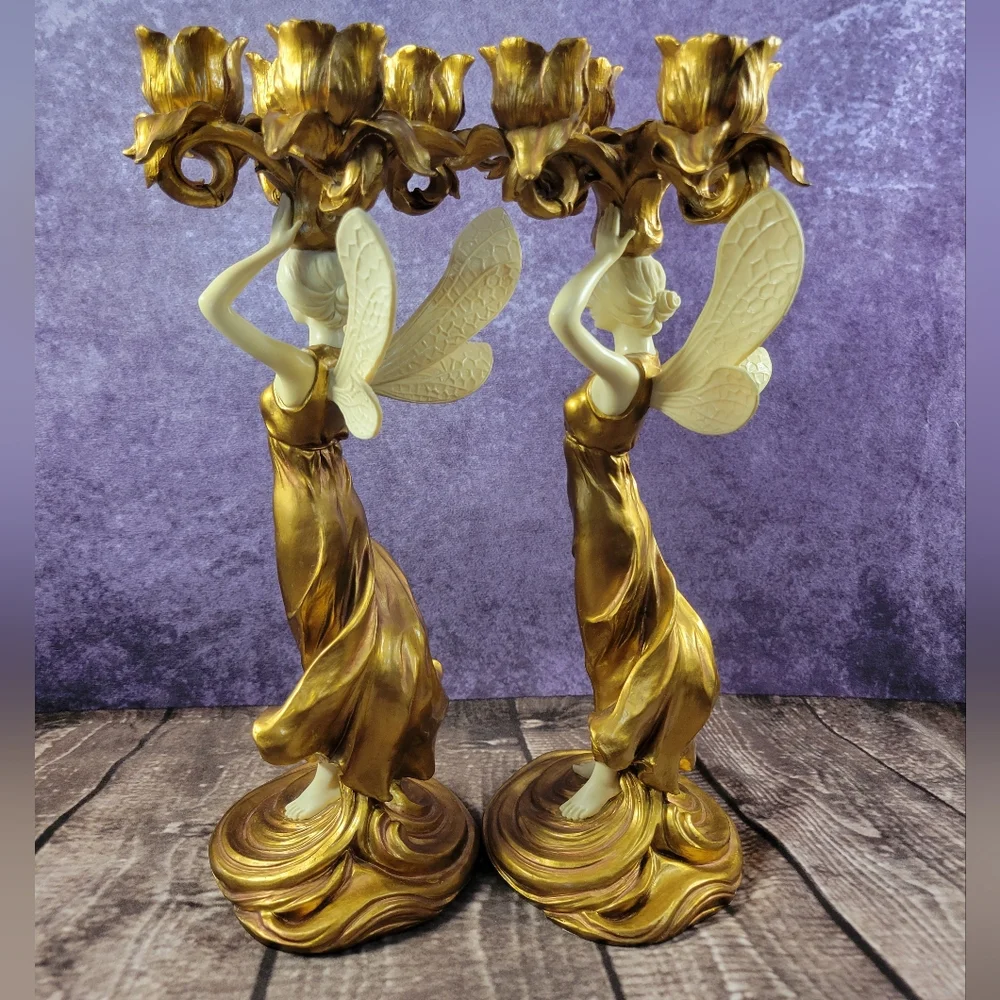 2 Veronese Fairy Holding Candlestick Holder 13‎ 1/8 Inches Tall